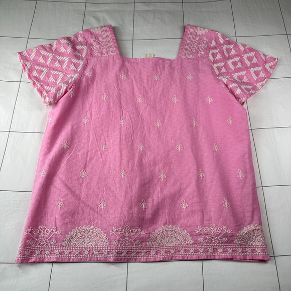Anthropologie Forever That Girl Top Womens 8 Pink Embroidered Square Neck Boho - Picture 2 of 8